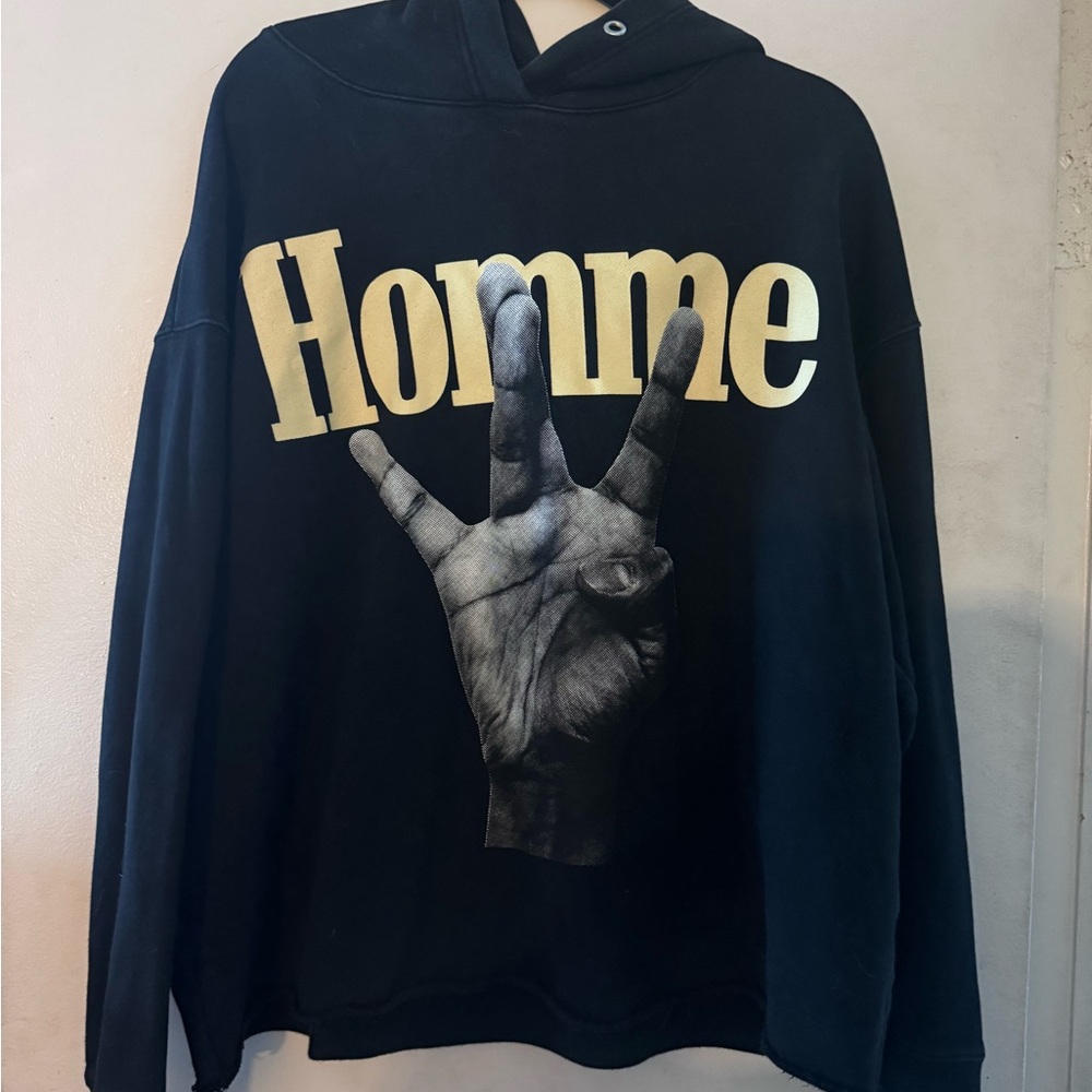 Homme Femme Twisted Fingers Hoodie Black with Cream and Red